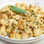 Garlic and Sage Roasted Cauliflower ~ Tender cauliflower with aromatic garlic and fresh sage. Easy low-carb side dish for the holidays!