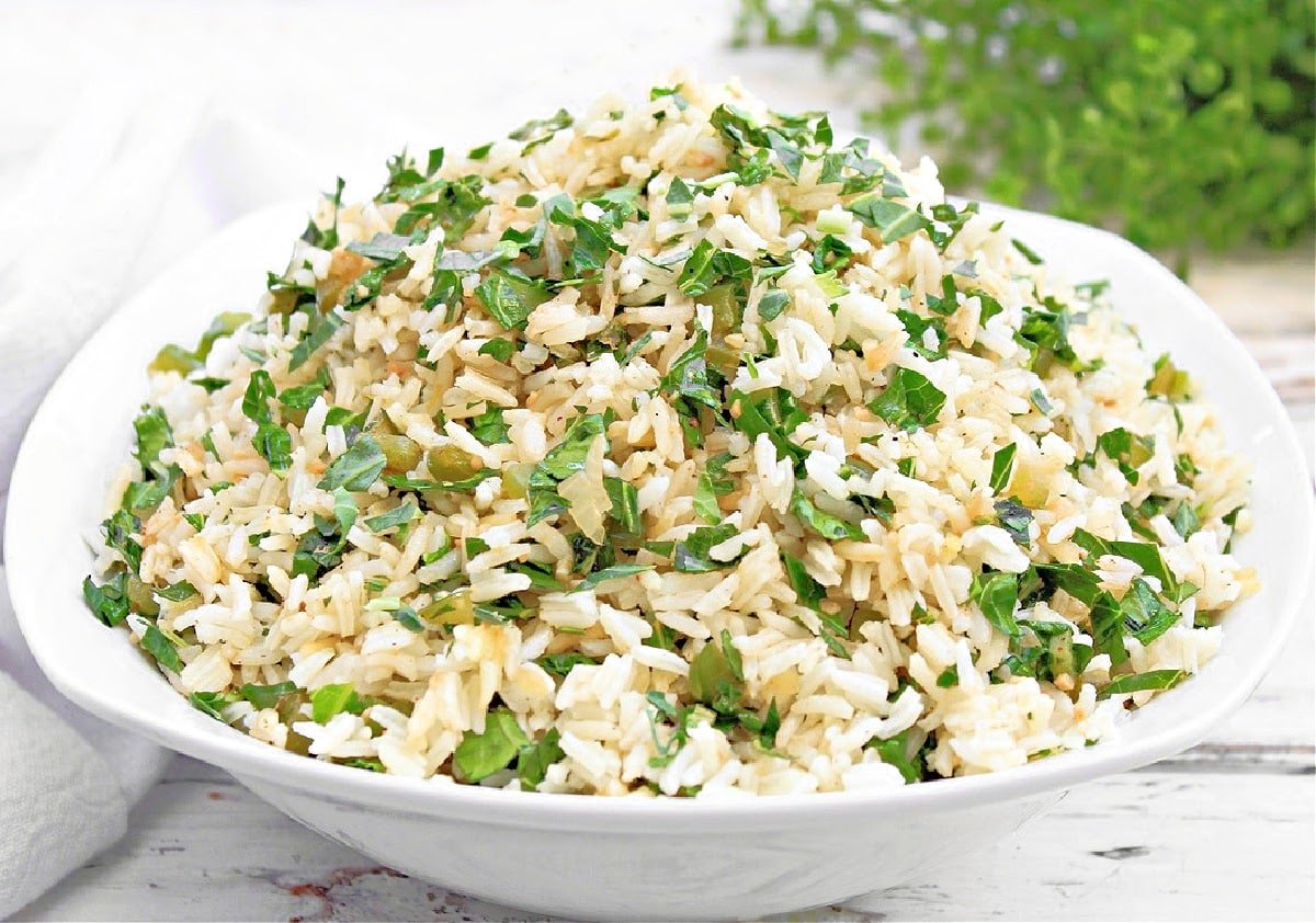 Collard Greens Rice ~ Easy recipe for Creole-spiced rice studded with collard greens, onions, bell peppers, and garlic!