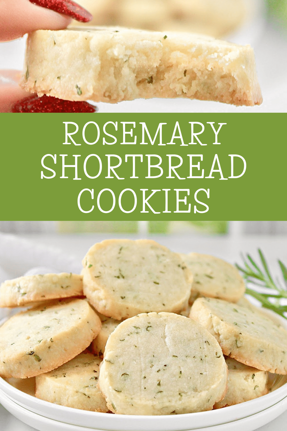 Rosemary Cookies ~ Deliciously buttery shortbread cookies studded with fresh rosemary. Easy to make and perfect as a savory treat with hot tea! via @thiswifecooks