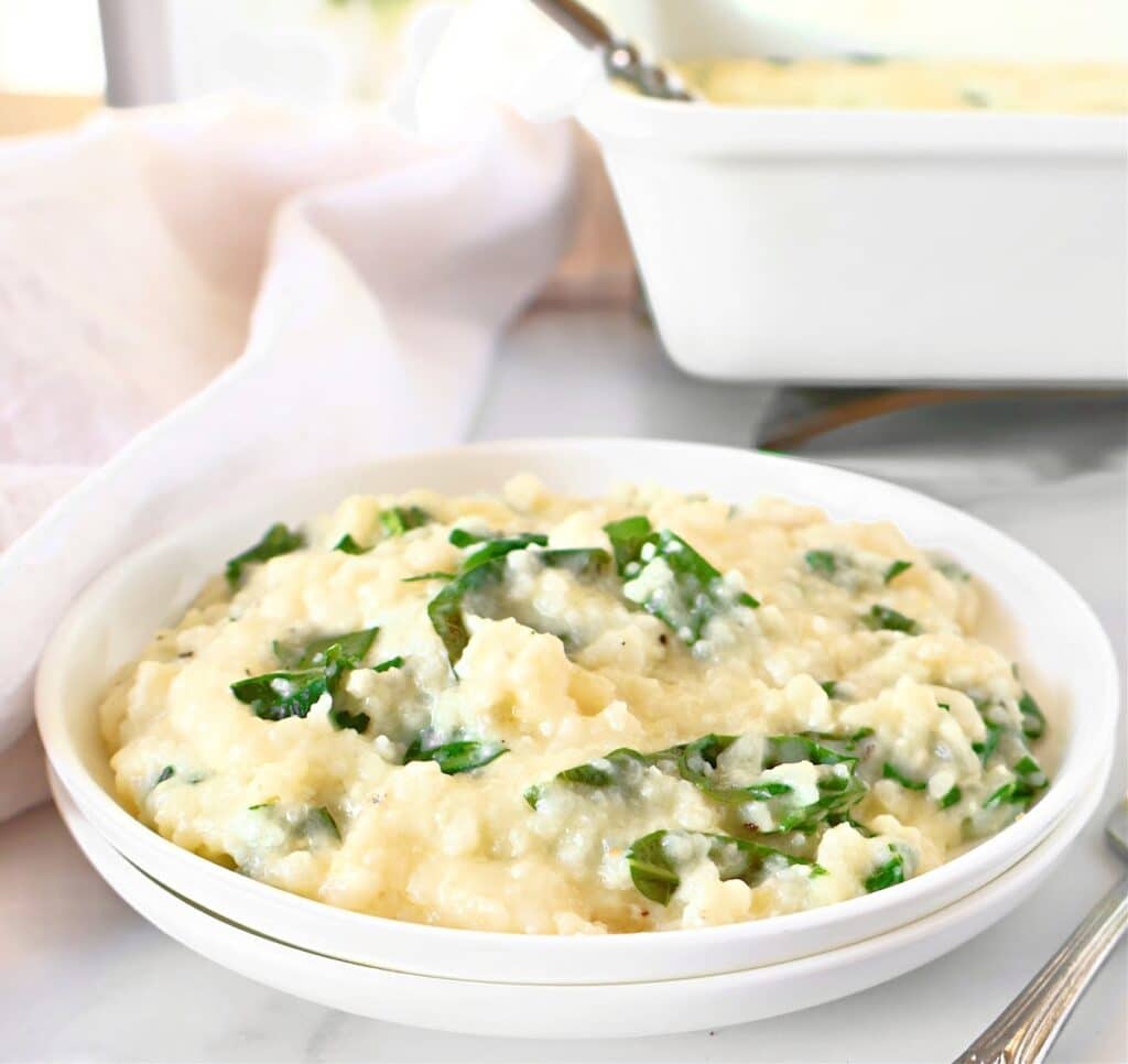 Grits and Greens Casserole ~ Cheesy grits and greens are perfect for holidays and bring a taste of the South to the table any time of year!