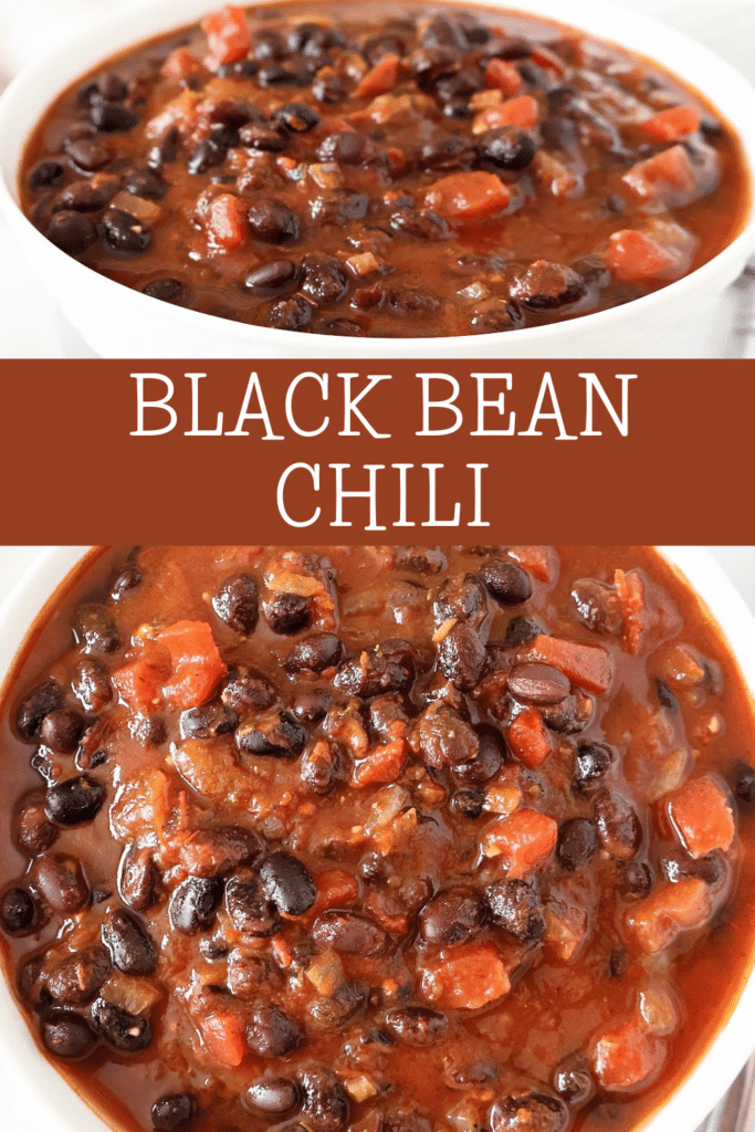 Black Bean Chili ~ A hearty and satisfying plant-based chili ready in 30 minutes or less! Ideal for chilly nights or game day get-togethers.