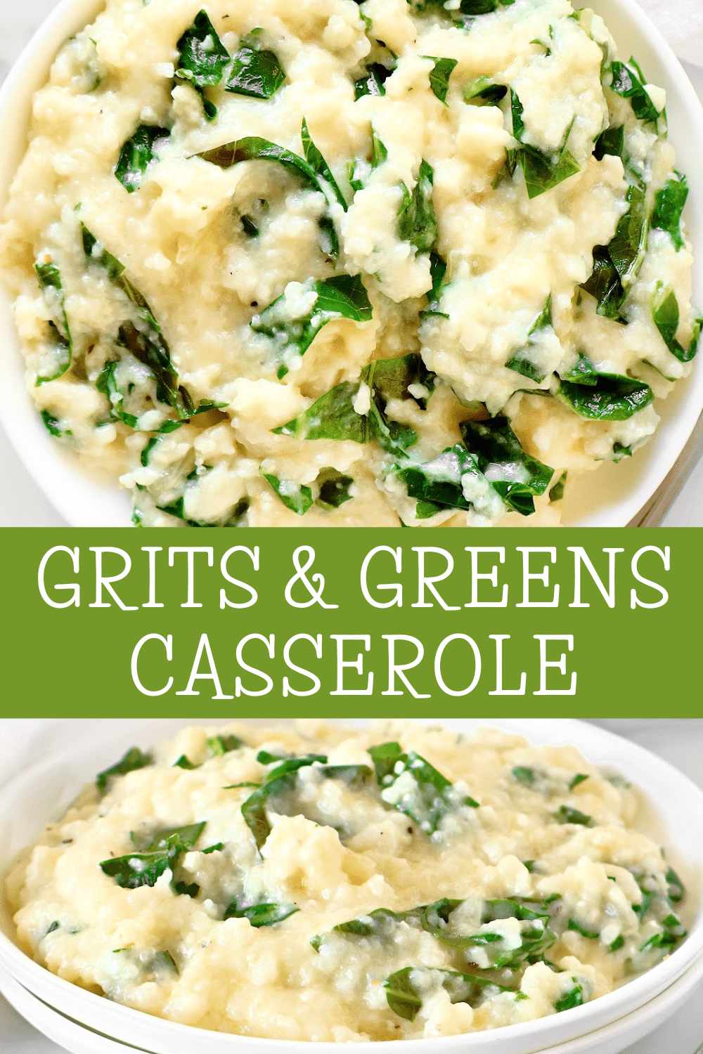 Grits and Greens Casserole ~ Cheesy grits and greens are perfect for holidays and bring a taste of the South to the table any time of year! via @thiswifecooks