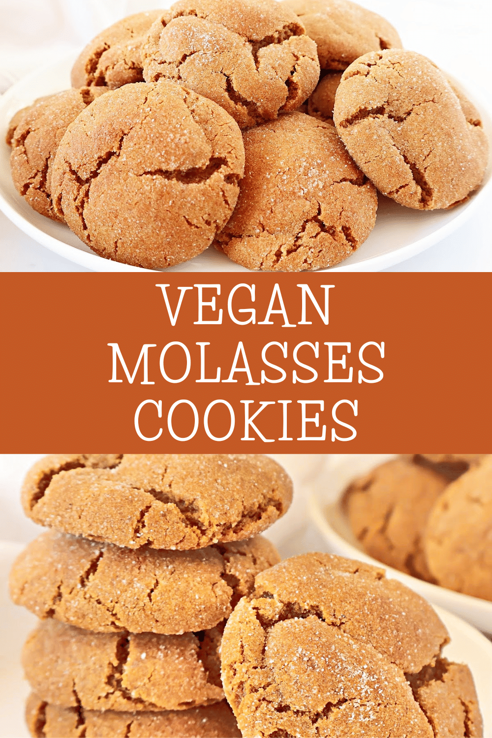 Vegan Molasses Cookies ~ Soft and chewy molasses cookies that will fill your kitchen with the aroma of warm spices! via @thiswifecooks
