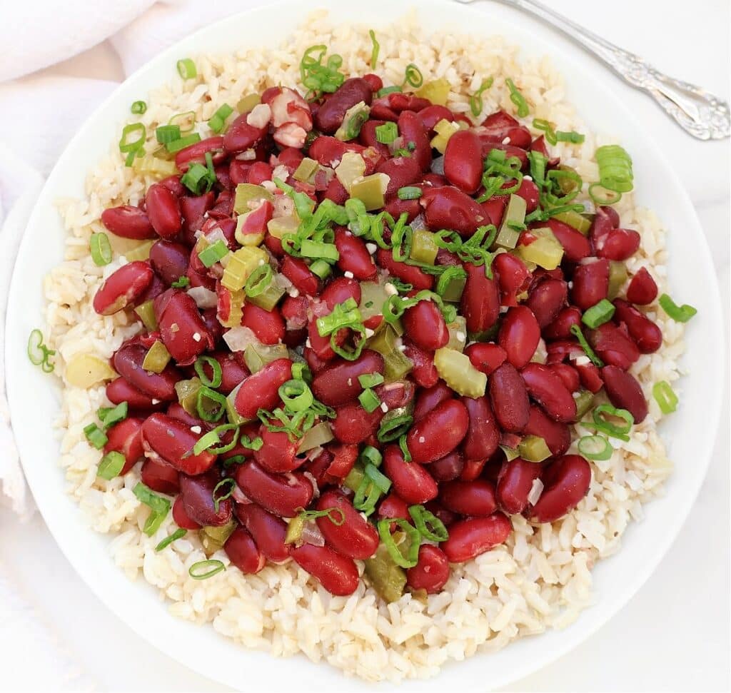 Red Beans and Brown Rice ~ Easy Creole-spiced dish with protein-packed red beans, aromatic vegetables, and wholesome brown rice.