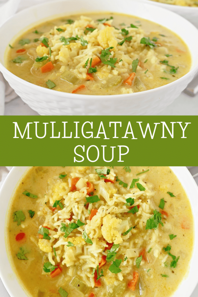 Mulligatawny Soup recipe! Packed with fresh veggies, fragrant rice, and aromatic Indian spices, this hearty dish is quick and easy to make. Serve with naan bread for a complete meal in just 30 minutes. Vegetarian and Vegan.