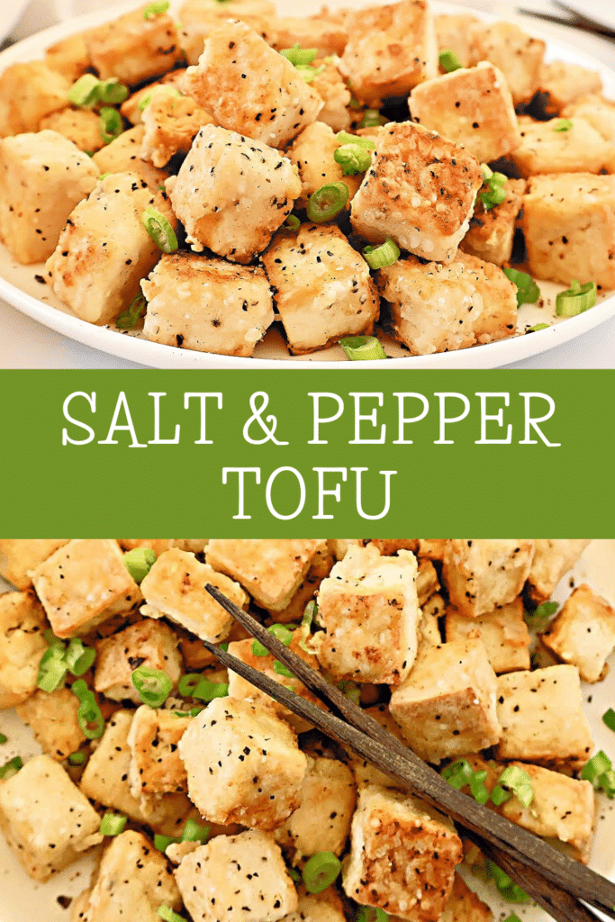 Salt and Pepper Tofu ~ Crispy tofu that has been marinated in a savory brine then seasoned with salt and the earthy flavor of white pepper.