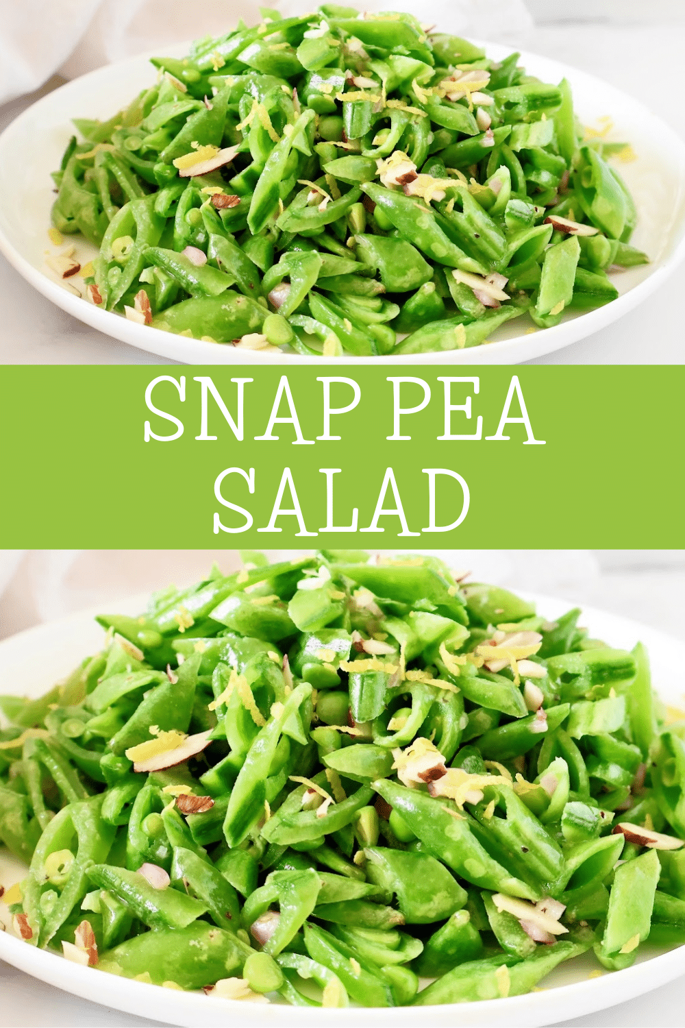 Fresh and flavorful Snap Pea Salad recipe! Crisp sugar snap peas tossed with toasted almonds and a zesty lemon dressing. Perfect for a light lunch or side dish. Vegetarian and vegan-friendly. #SnapPeaSalad #VegetarianRecipes #HealthyEating via @thiswifecooks