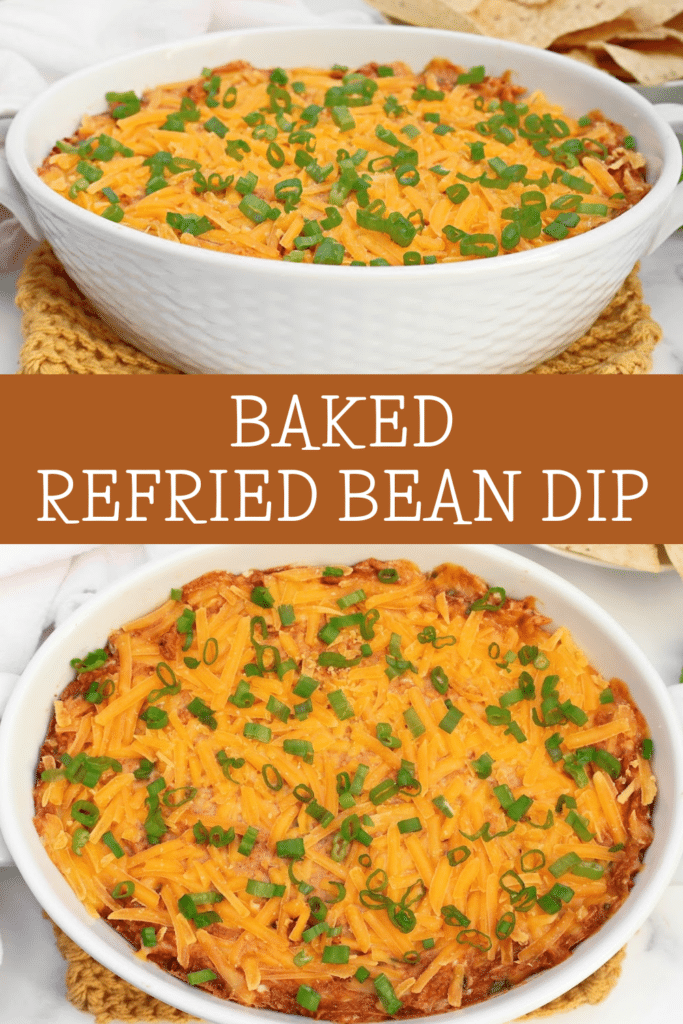 Baked Refried Bean Dip ~ Easy and cheesy bean dip.