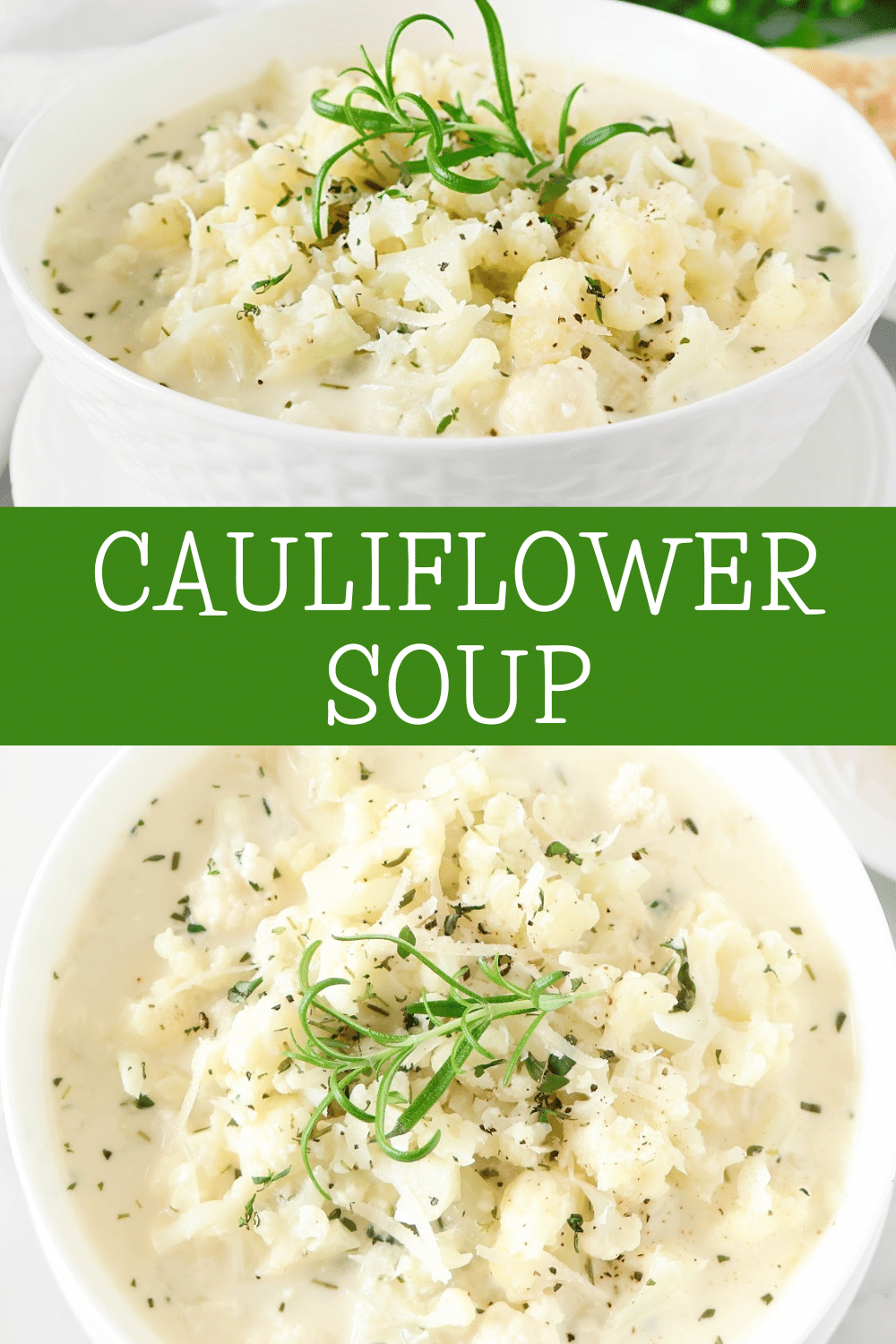 Cauliflower Soup with Fresh Herbs ~ Rich and creamy cauliflower soup with satisfying bites of cauliflower and aromatic garden-fresh herbs. via @thiswifecooks