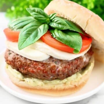 Caprese Burgers ~ The classic flavors of Caprese salad in a hearty and satisfying veggie burger!