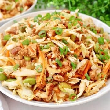 Vegan Egg Roll Bowl ~ The flavor of classic egg rolls in an easy plant-based and low carb dinner.