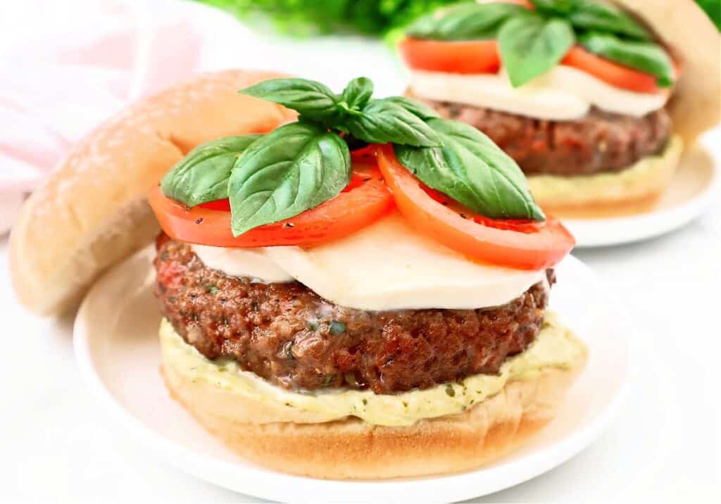 Caprese Burgers ~ The classic flavors of Caprese salad in a hearty and satisfying veggie burger!