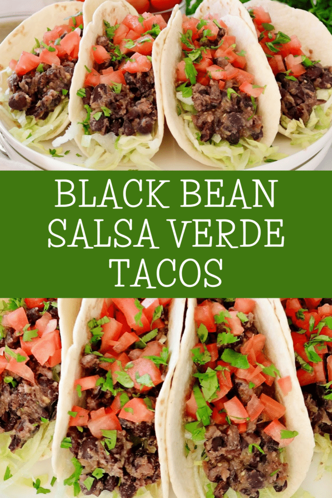 Black Bean Salsa Verde Tacos ~ Quick and easy tacos with hearty black beans, savory seasonings, and smoky green salsa.