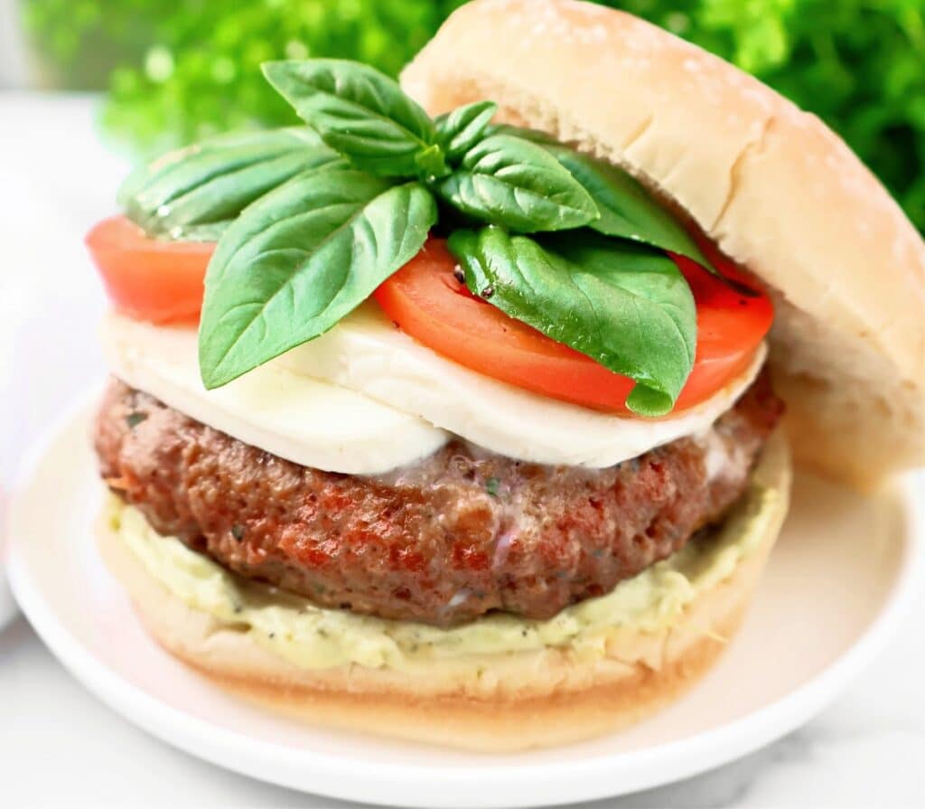 Caprese Burgers ~ The classic flavors of Caprese salad in a hearty and satisfying veggie burger!