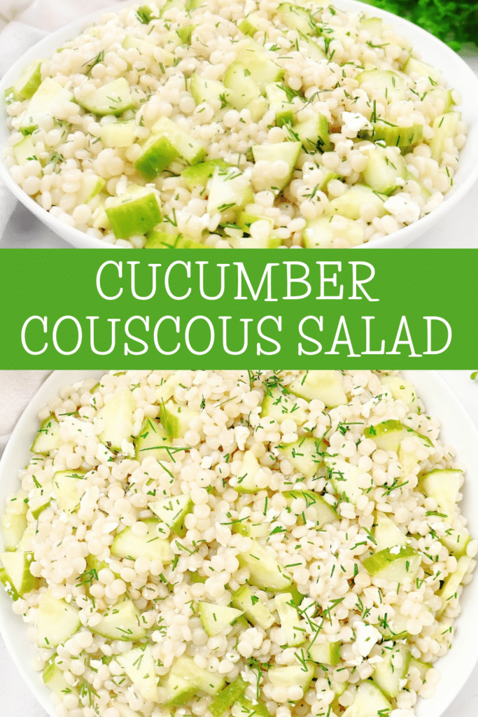 Cucumber Couscous Salad ~ Pearled couscous salad with crisp cucumber, fresh dill, and tangy feta tossed in zesty Italian dressing.