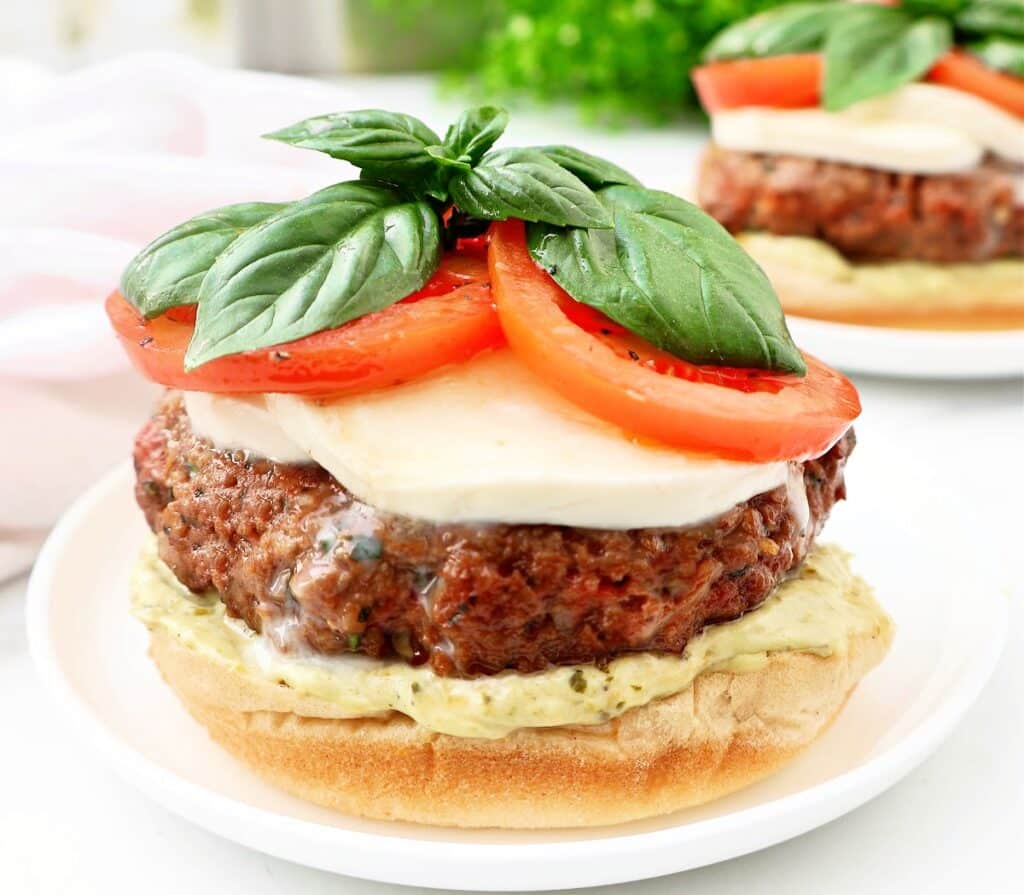 Caprese Burgers ~ The classic flavors of Caprese salad in a hearty and satisfying veggie burger!