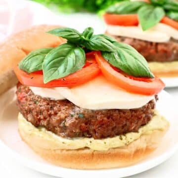Caprese Burgers ~ The classic flavors of Caprese salad in a hearty and satisfying veggie burger!