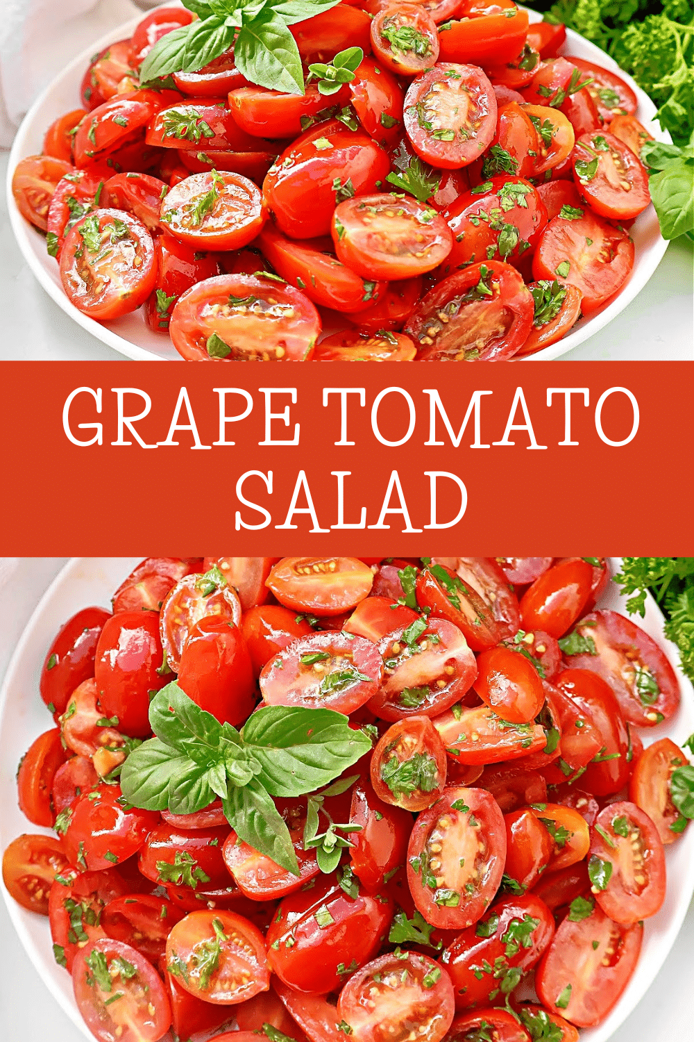 Grape Tomato Salad ~ Garden fresh tomatoes and herbs in a simple vinaigrette. A healthy side dish that highlights flavors of the season. via @thiswifecooks
