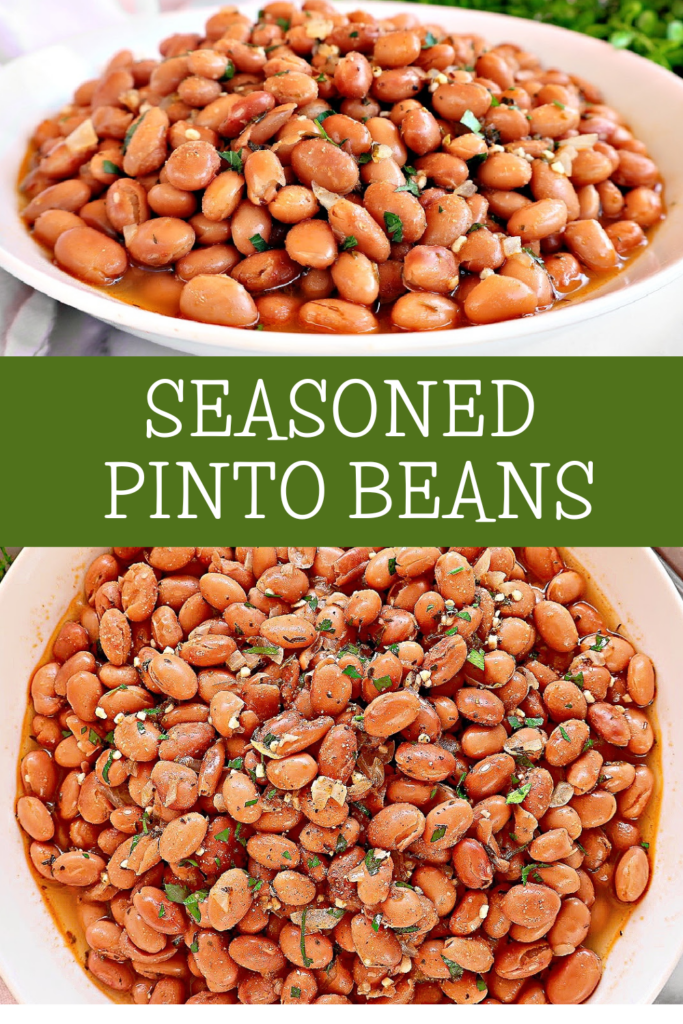 Seasoned Pinto Beans ~ Transform canned pinto beans into a delicious side dish with a savory blend of herbs and spices.