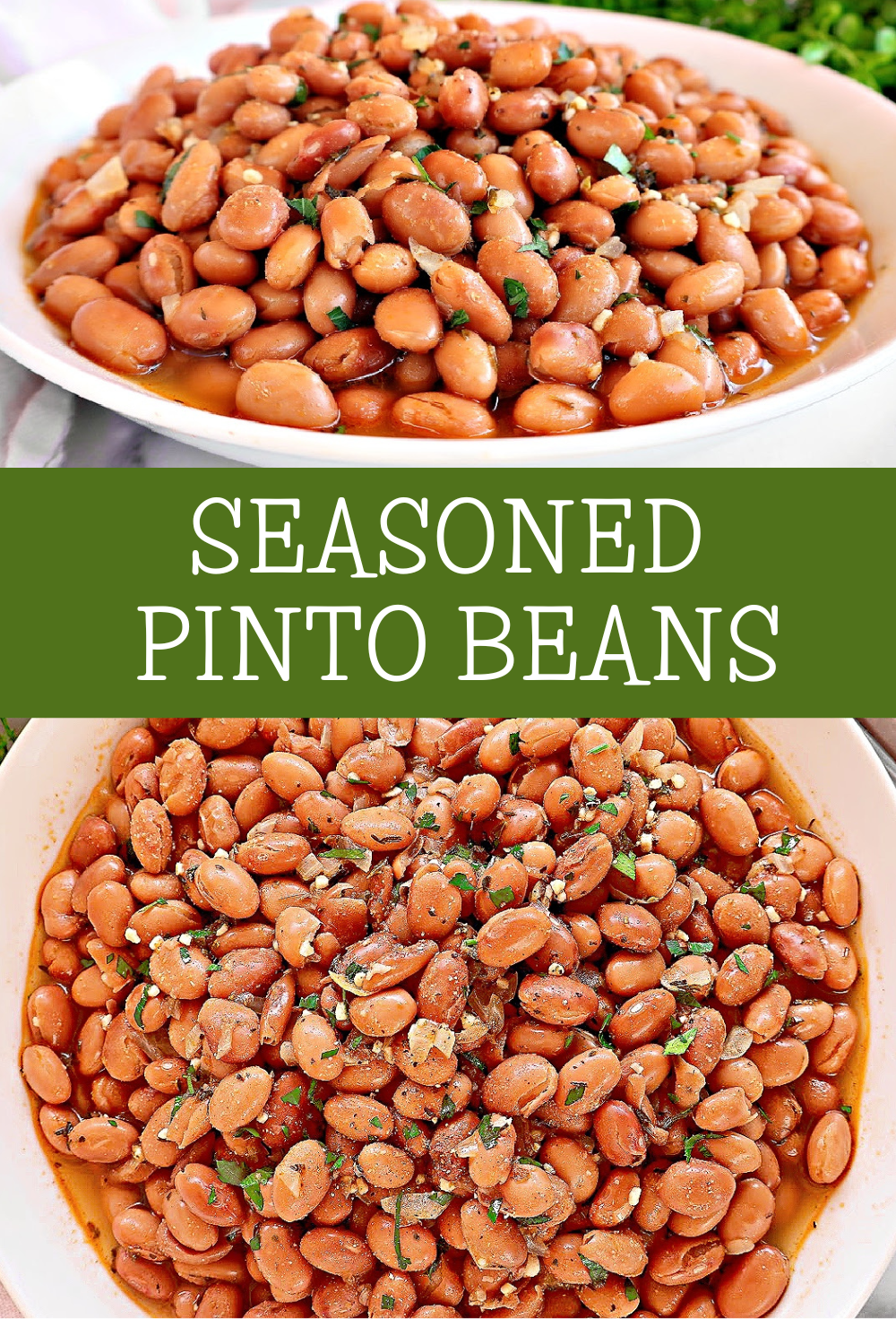 Seasoned Pinto Beans ~ Transform canned pinto beans into a delicious side dish with a savory blend of herbs and spices. via @thiswifecooks