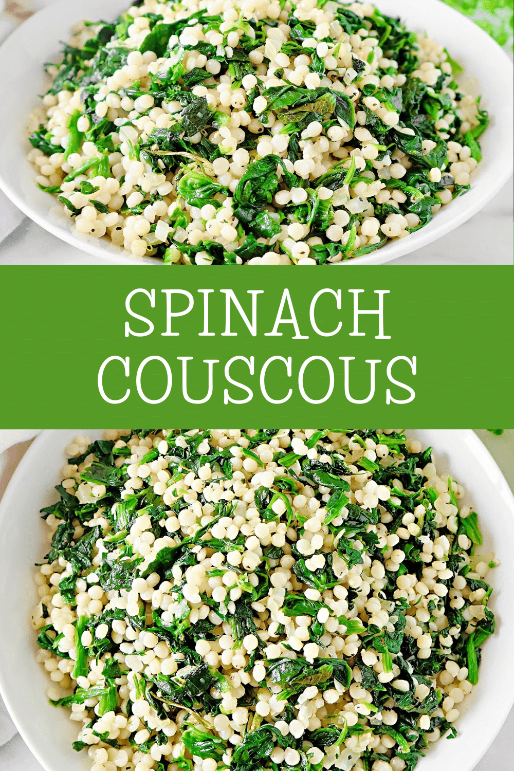 Spinach Couscous ~ An easy and budget-friendly Mediterranean-inspired dish that blends hearty pearl couscous with savory spinach. via @thiswifecooks