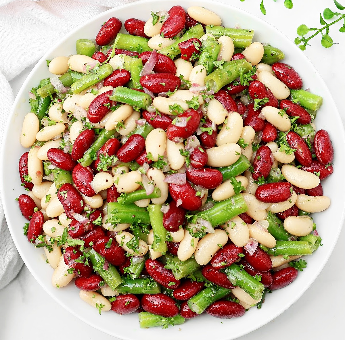 Three Bean Salad ~ A vibrant and refreshing blend of colorful beans tossed in a tangy dressing. A summer favorite!