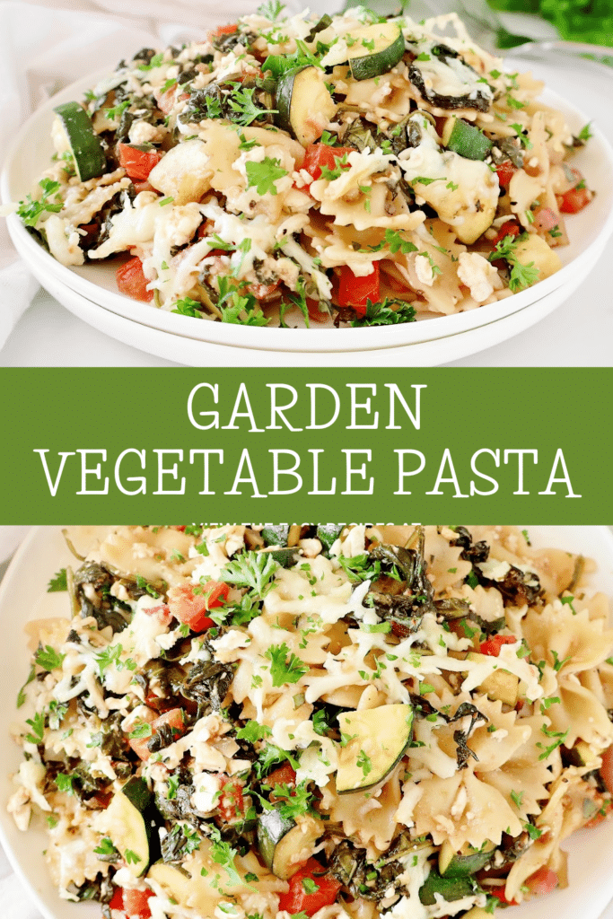 Garden Vegetable Pasta ~ Fresh penne pasta tossed with garden-fresh vegetables in a tangy balsamic dressing, topped with melted cheese.