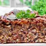 Vegetarian Nut Roast ~ A rich, protein-packed loaf with nuts, wild rice, garbanzo beans, and savory herbs, perfect for Thanksgiving or Christmas dinner.