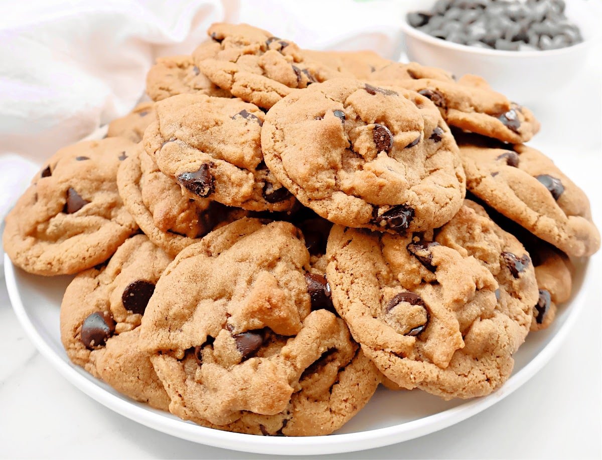 Almond Butter Chocolate Chip Cookies ~ Chewy and sweet almond butter cookies studded with dark chocolate. Dairy-free recipe.