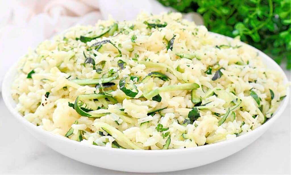 Zucchini Rice ~ A simple and flavorful side dish featuring creamy rice and fresh garden zucchini, perfect for late summer!