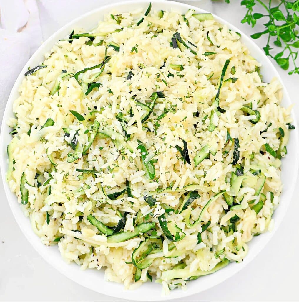 Zucchini Rice ~ A simple and flavorful side dish featuring creamy rice and fresh garden zucchini, perfect for late summer!