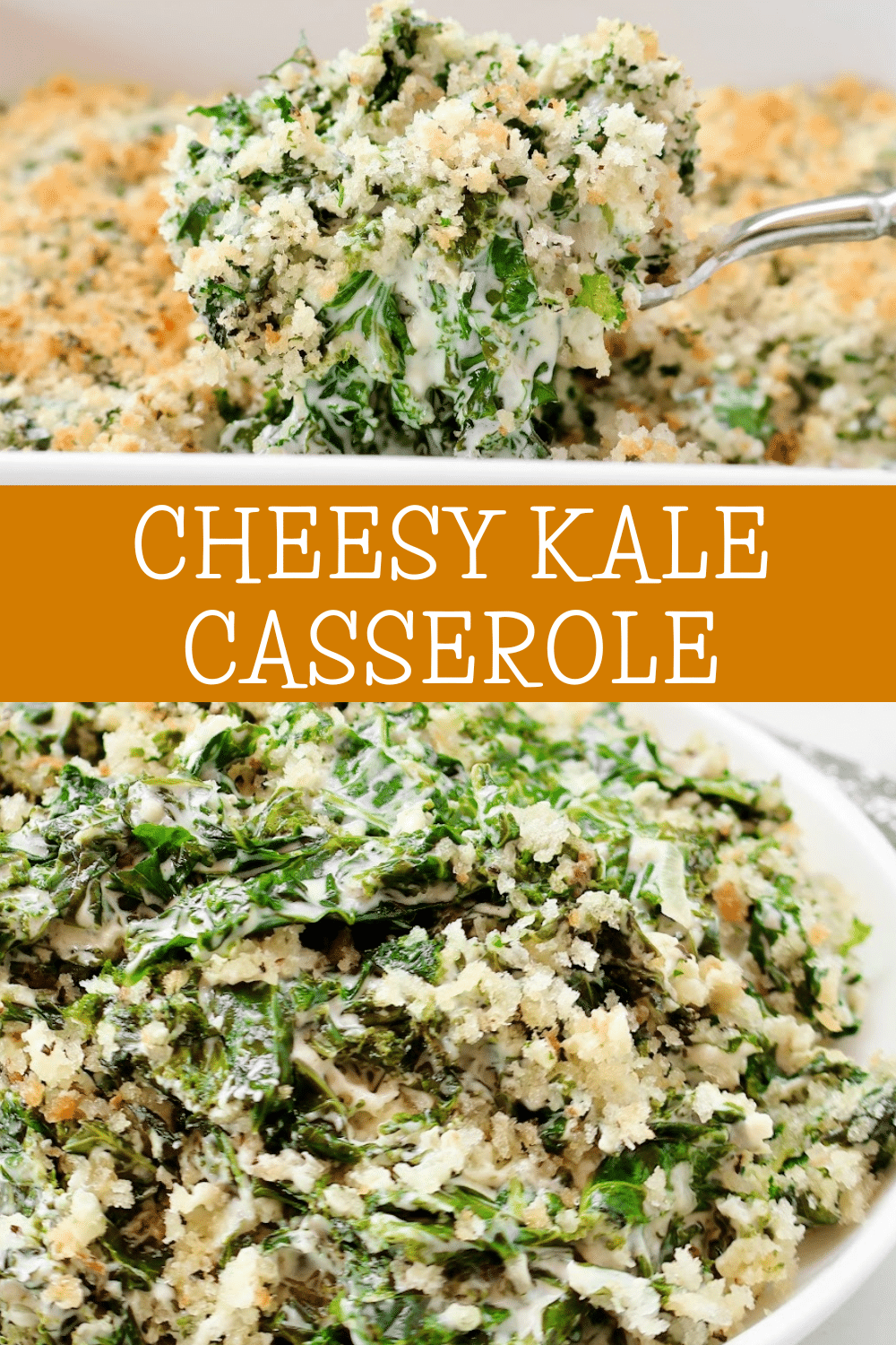 Kale Casserole ~ Fresh kale baked in savory cream sauce and topped with buttery breadcrumbs. Vegetarian or vegan. via @thiswifecooks