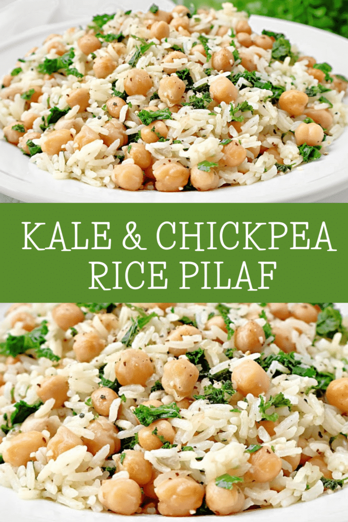 Kale and Chickpea Rice Pilaf ~ Earthy kale, hearty chickpeas, and fragrant Jasmine rice in an easy, well-balanced dish that's as nutritious as it is flavorful.