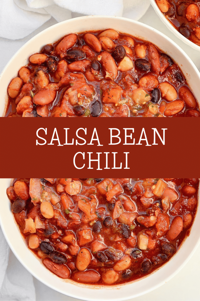 Salsa Bean Chili ~ A simple and satisfying chili with chunky salsa and two kinds of beans. Ready in under 30 minutes!