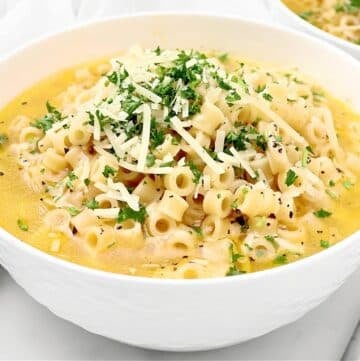 Parmesan Pasta Soup ~ Ditalini pasta in a rich and savory parmesan broth. Ready and on the table in under 30 minutes!