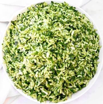 Spinach Rice ~  Fluffy white rice mixed with fresh spinach and cilantro for an easy and flavorful side dish.