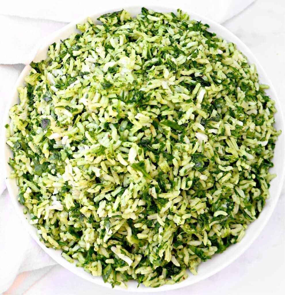 Spinach Rice ~  Fluffy white rice mixed with fresh spinach and cilantro for an easy and flavorful side dish.