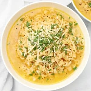 Parmesan Pasta Soup ~ Ditalini pasta in a rich and savory parmesan broth. Ready and on the table in under 30 minutes!