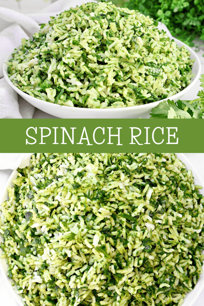 Spinach Rice ~ Fluffy white rice mixed with fresh spinach and cilantro for an easy and flavorful side dish.