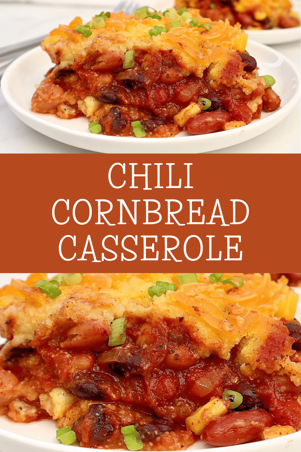 Chili Cornbread Casserole Bake ~ Hearty chili topped with a golden, buttery cornbread layer baked together for a warm and comforting meal! via @thiswifecooks