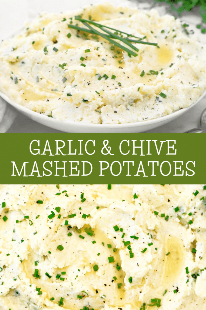 Garlic and Chive Mashed Potatoes ~ Creamy mashed potatoes infused with garlic and fresh chives. Easy side dish for the holiday table!