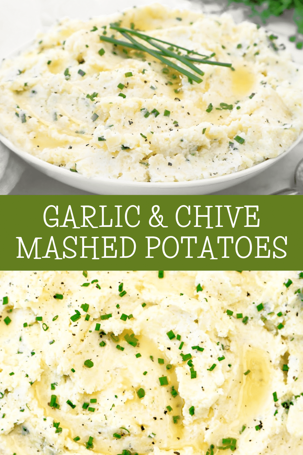 Garlic and Chive Mashed Potatoes ~ Creamy mashed potatoes infused with garlic and fresh chives. Easy side dish for the holiday table! via @thiswifecooks