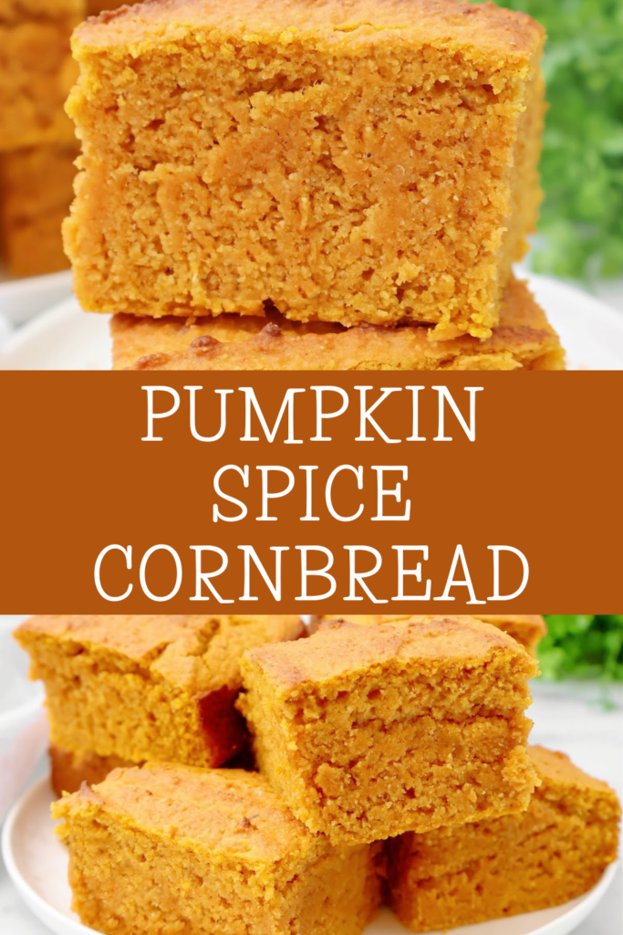 Pumpkin Spice Cornbread ~ Pumpkin cornbread infused with the autumn spices of cinnamon, nutmeg, and cloves.