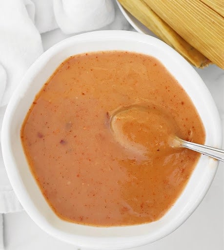 Tamale Sauce ~ Smoky Tex-Mex sauce ready in 15 minutes or less! Yields 2 cups, the perfect amount to generously cover a dozen tamales.