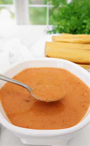 Tamale Sauce ~ Smoky Tex-Mex sauce ready in 15 minutes or less! Yields 2 cups, the perfect amount to generously cover a dozen tamales.