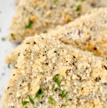 Crispy Breaded Tofu ~ Extra-firm tofu steaks coated in savory seasonings and breadcrumbs, then baked to golden perfection.