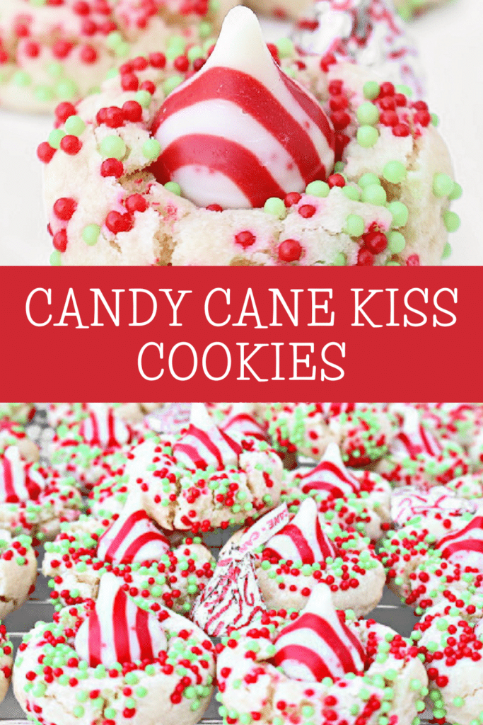 Candy Cane Kiss Cookies ~ Peppermint-infused sugar cookies topped with Hershey's Candy Cane Kisses. Perfect cookie for a cookie exchange!