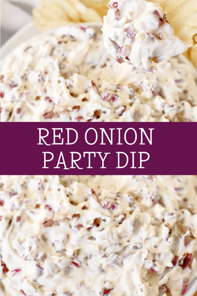 Roasted Red Onion Dip ~ Easy and creamy party dip with sweet caramelized onions. Perfect for Game Day! Vegetarian or vegan.