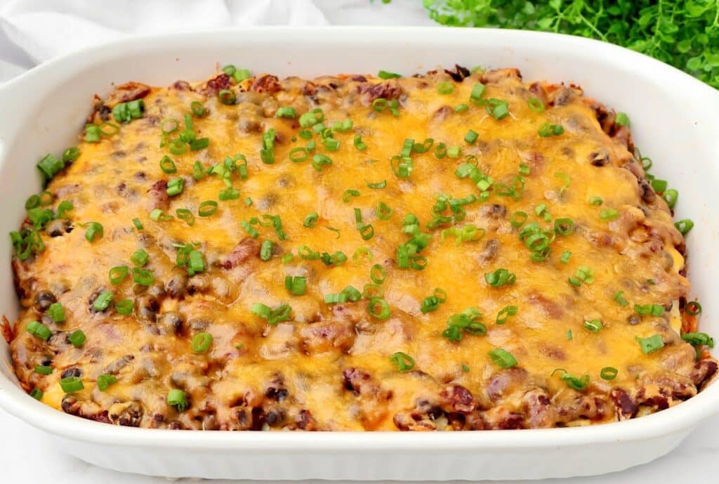 Chili Tamale Casserole ~ Easy Tex-Mex bake with premade tamales, chili, and cheese. A dinner saver on a busy weeknight!