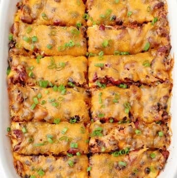 Chili Tamale Casserole ~ Easy Tex-Mex bake with premade tamales, chili, and cheese. A dinner saver on a busy weeknight!